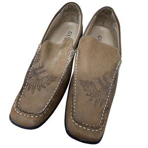 Mens Guess Brown Suede Driving Loafers 2 Head Dragon Bird Slip-On Cedric Size 10